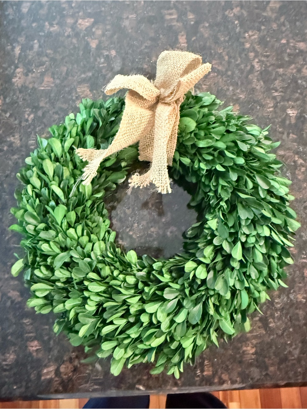 Source Unknown Green Boxwood Wreath with Burlap Bow